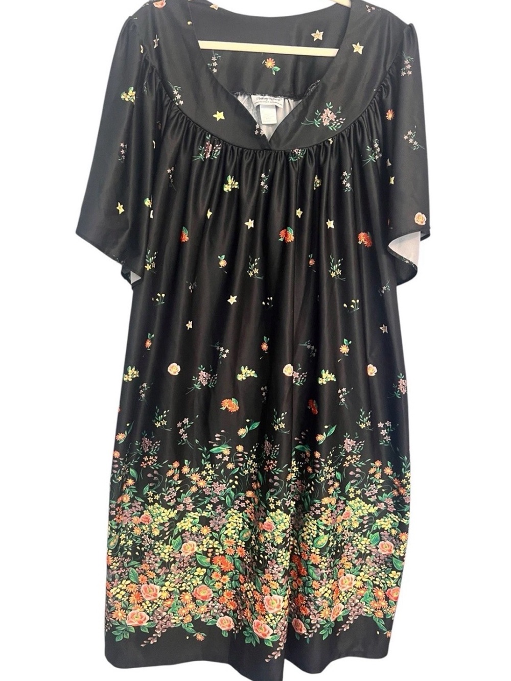 Anthony Richards Plus Size 4x Black Floral Housecoat Nightgown Long Full Length